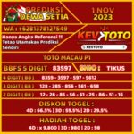 Prediksi Togel 4D Online Toto Macau P1 Rabu 1 November 2023