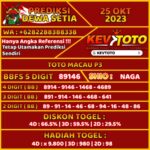 Prediksi Togel 4D Online Toto Macau P3 Rabu 25 Oktober 2023