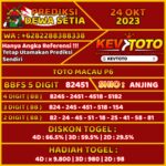 Prediksi Togel 4D Online Toto Macau P6 Selasa 24 Oktober 2023