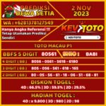 Prediksi Togel 4D Online Toto Macau P1 Kamis 2 November 2023