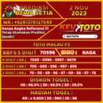 Prediksi Togel 4D Online Toto Macau P3 Kamis 2 November 2023