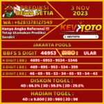 Prediksi Togel Toto 4D Jakarta Pools Jumat 3 November 2023